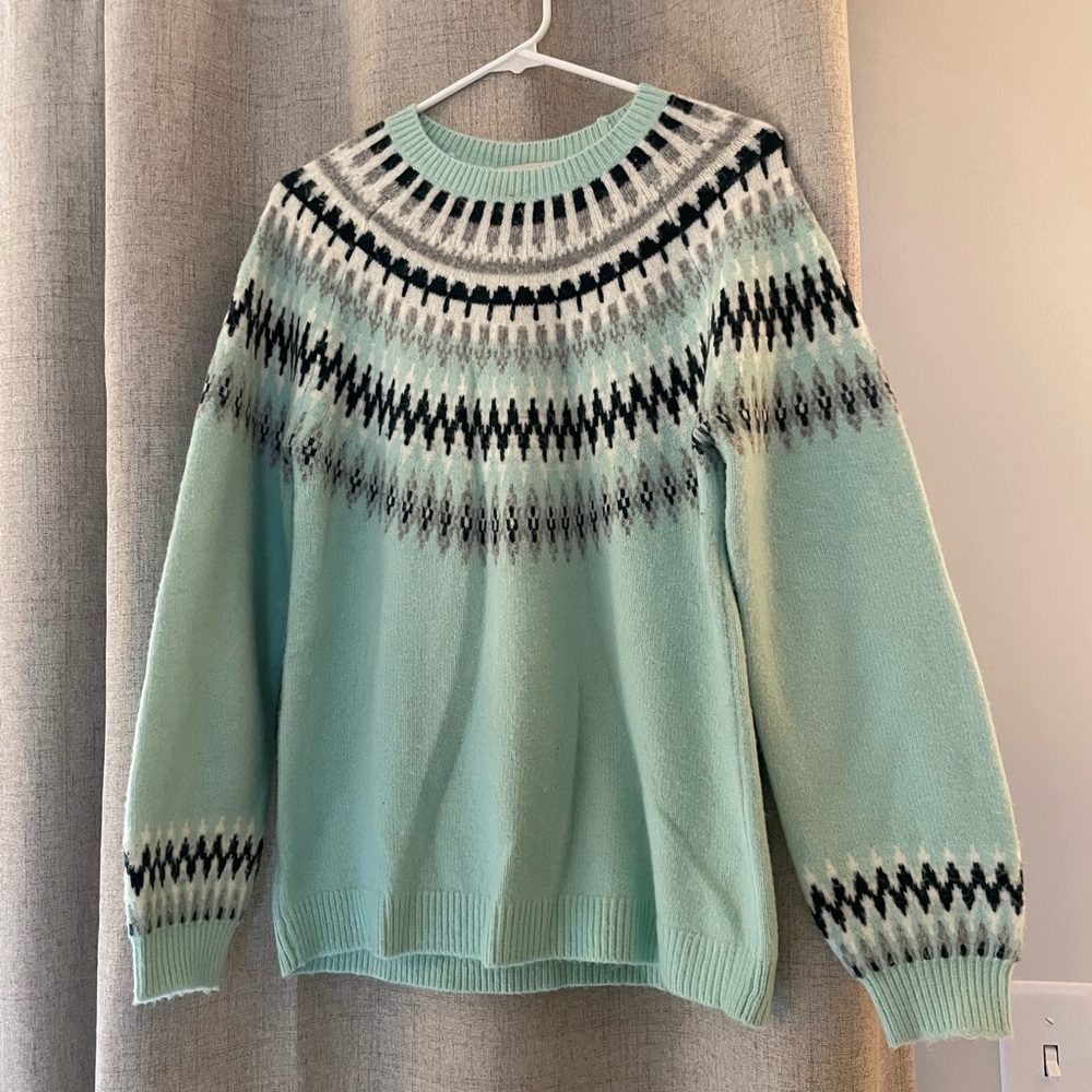 LOFT Mint and Black Patterned Women's Sweater